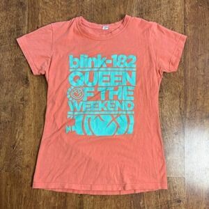 Blink 182 Queen Of The Weekend coral/orange & teal/blue baby tee graphic t-shirt